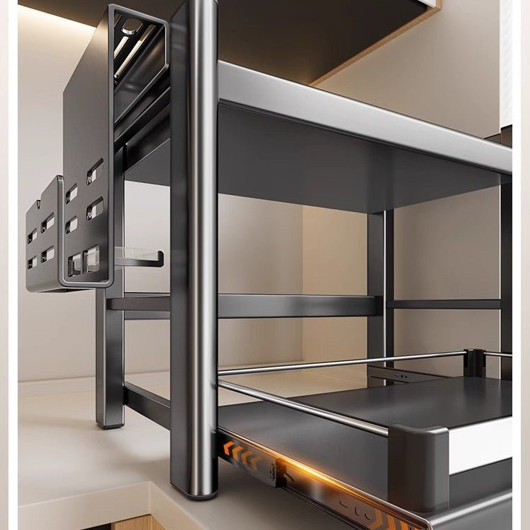 Double-Layer Pull-Out Kitchen Microwave Oven Storage Rack