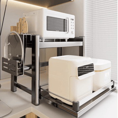 Double-Layer Pull-Out Kitchen Microwave Oven Storage Rack