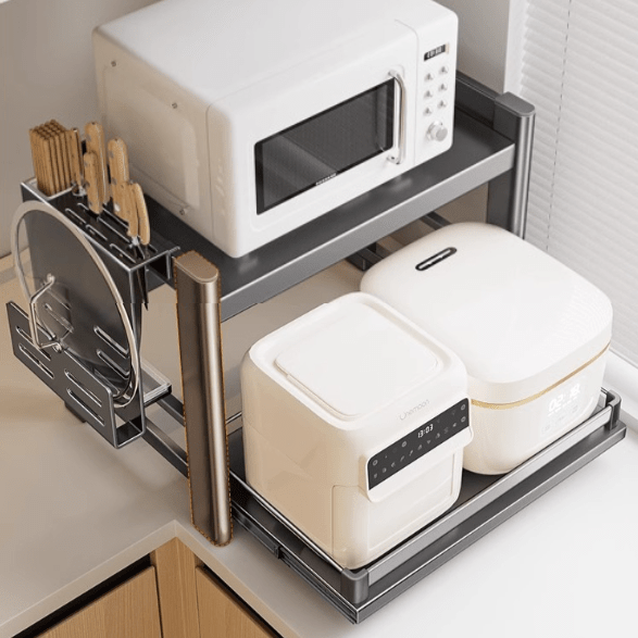 Double-Layer Pull-Out Kitchen Microwave Oven Storage Rack