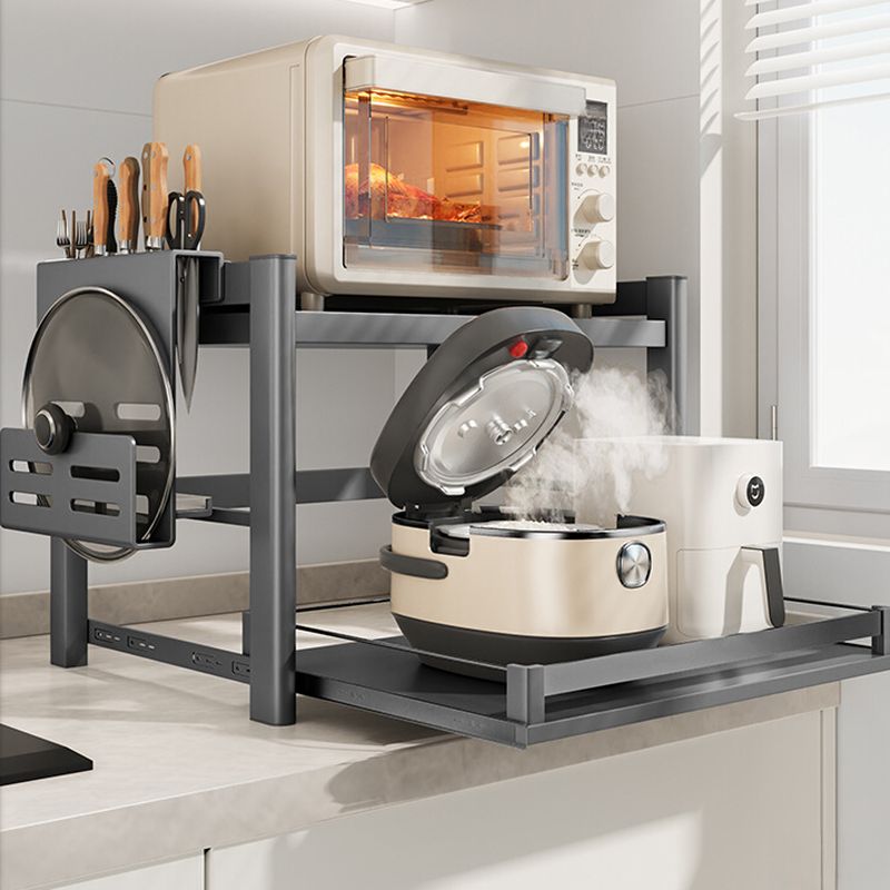 Double-Layer Pull-Out Kitchen Microwave Oven Storage Rack