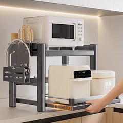 Double-Layer Pull-Out Kitchen Microwave Oven Storage Rack
