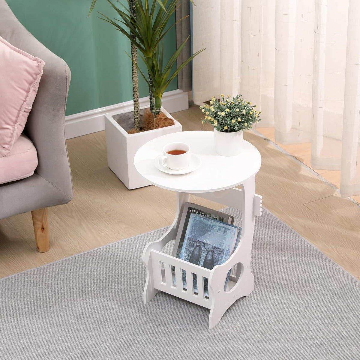 European Style White Round Side Table for Living Room