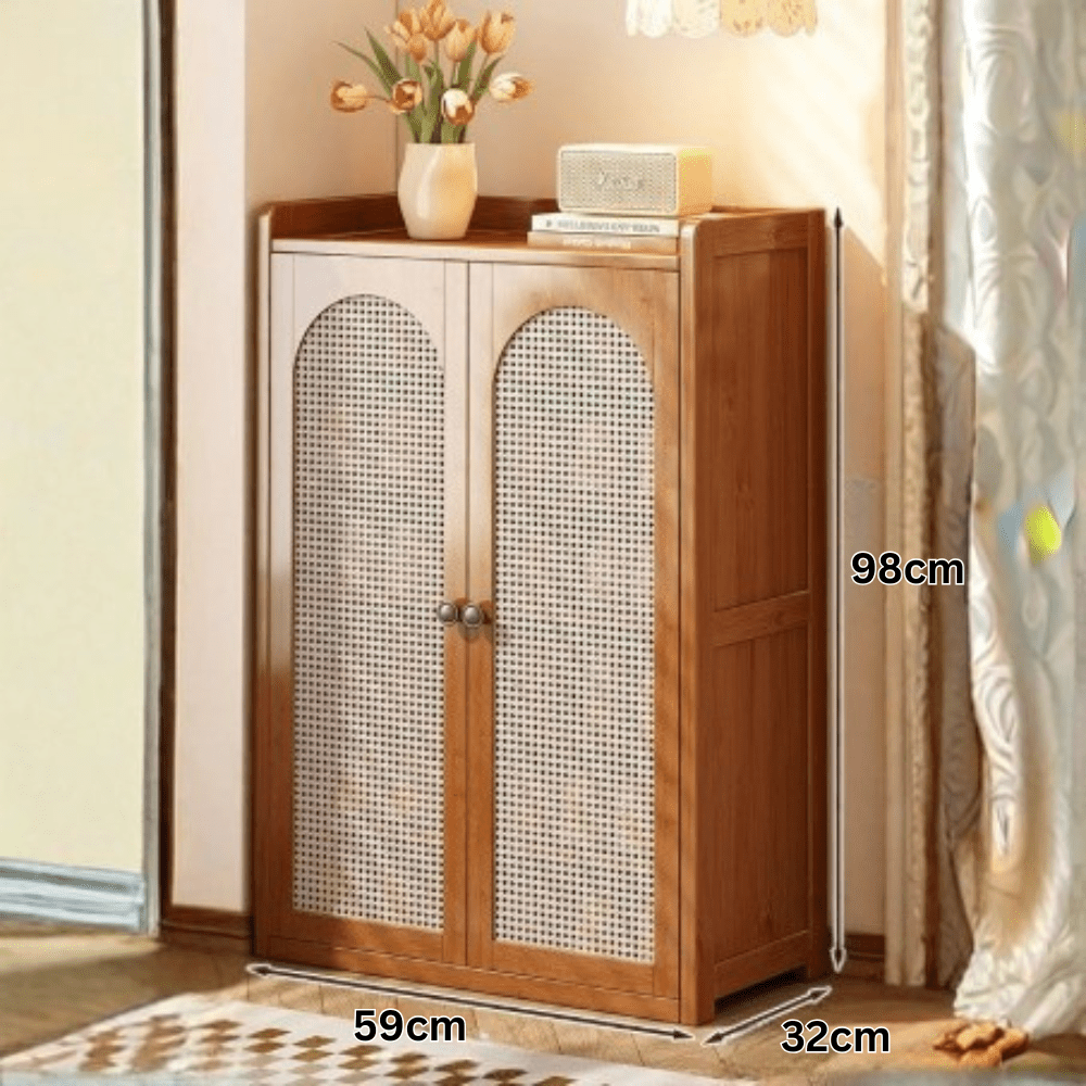 Compact Bamboo Shoe Storage Cabinet With Enclosed Side Panels