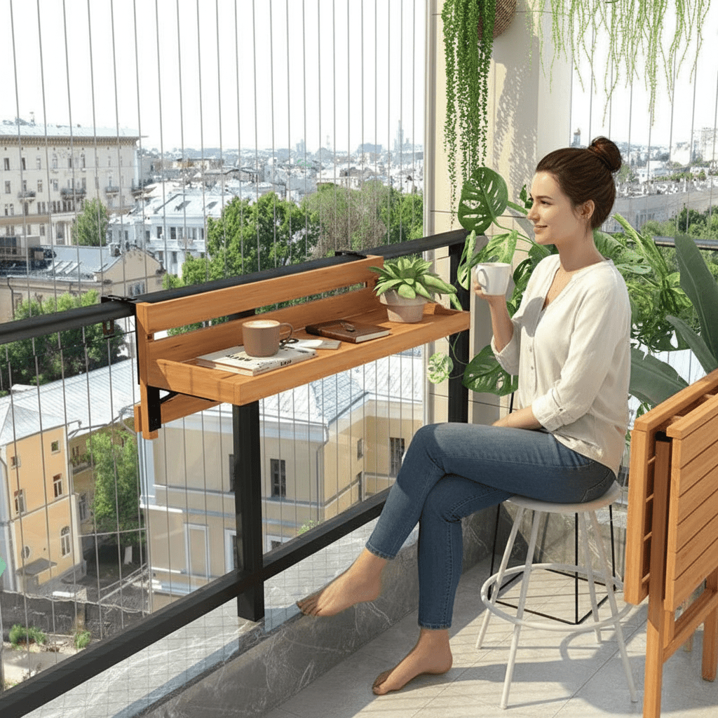 Adjustable Hanging Balcony Coffee and Flower Table