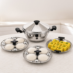 5-Piece Stainless Steel Idli Maker and Steaming Kadai Set
