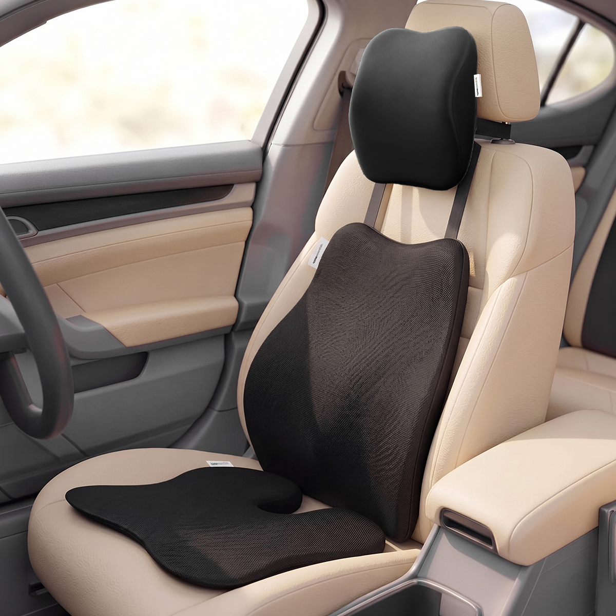 3-Piece Ergonomic Memory Foam Car Seat Comfort Support Cushion Set
