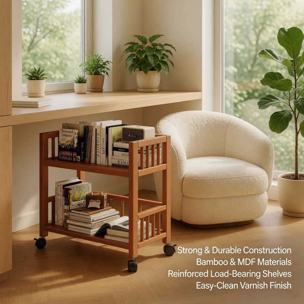 Floor-Standing Bookshelf Storage Rack with Wheels