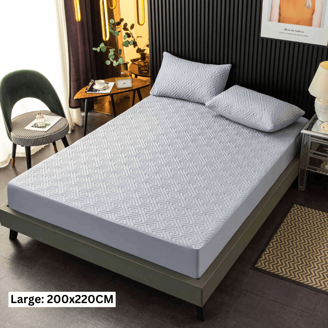 Feather Touch Quilted Bed Sheets With 2-Pillow Covers (Blue)