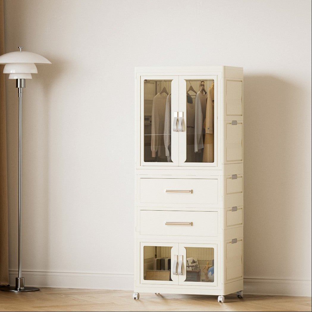Foldable Storage Wardrobe with 1 Cabinet & 2 Drawers