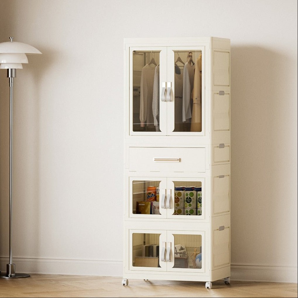 Foldable Storage Wardrobe with 2 Cabinets & 1 Drawer