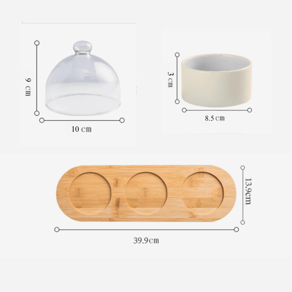 Elegant Ceramic Bowl Set with Glass Lid and Bamboo Tray