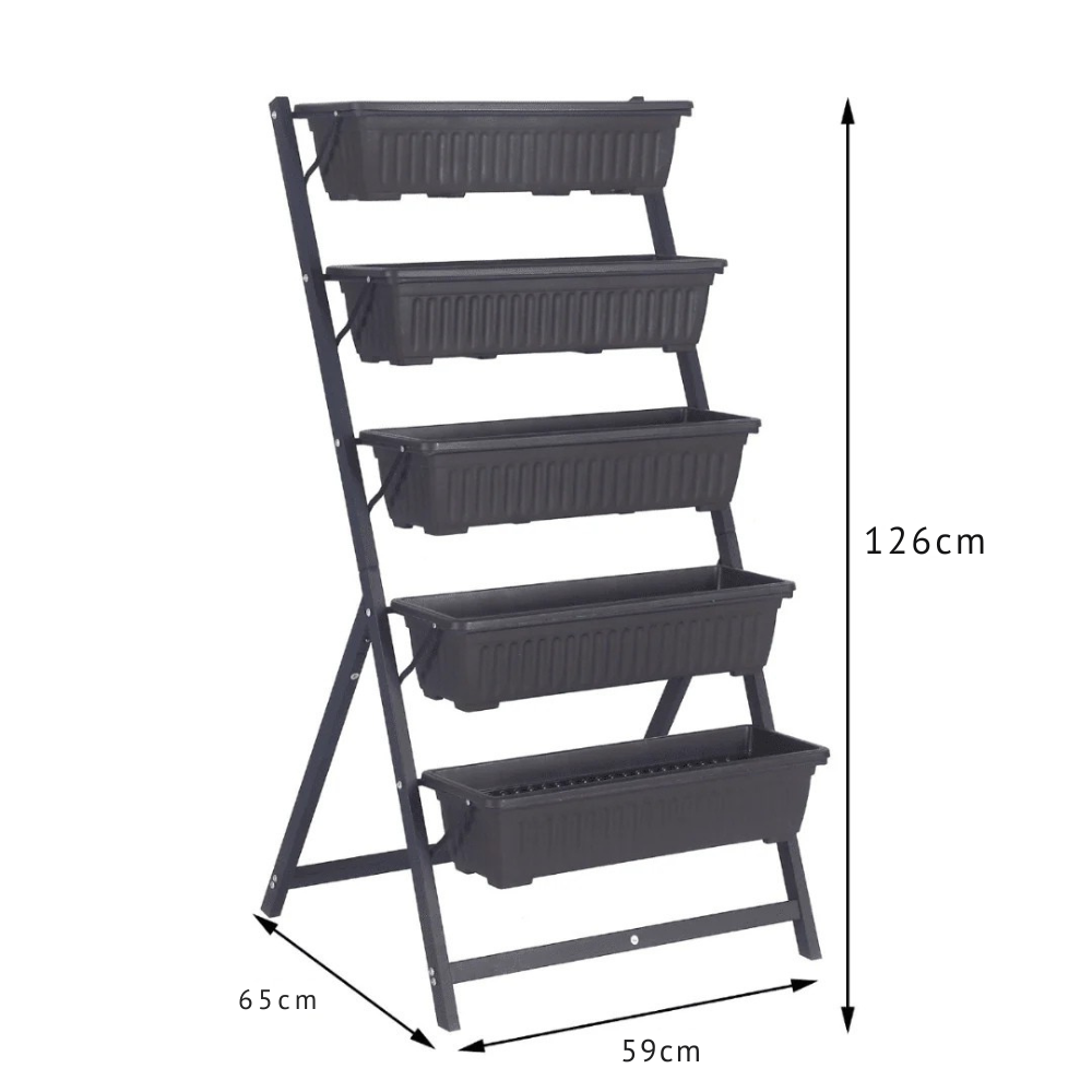 Five Layer Iron Vertical Plant Stand with Plastic Flower Pots