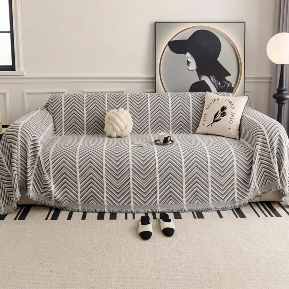 Elegance Chenille Grey Sofa Cover : EM-SC-41