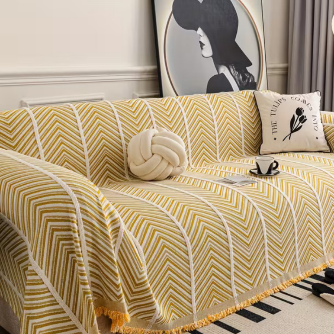 Elegance Chenille Yellow Sofa Cover : EM-SC-41