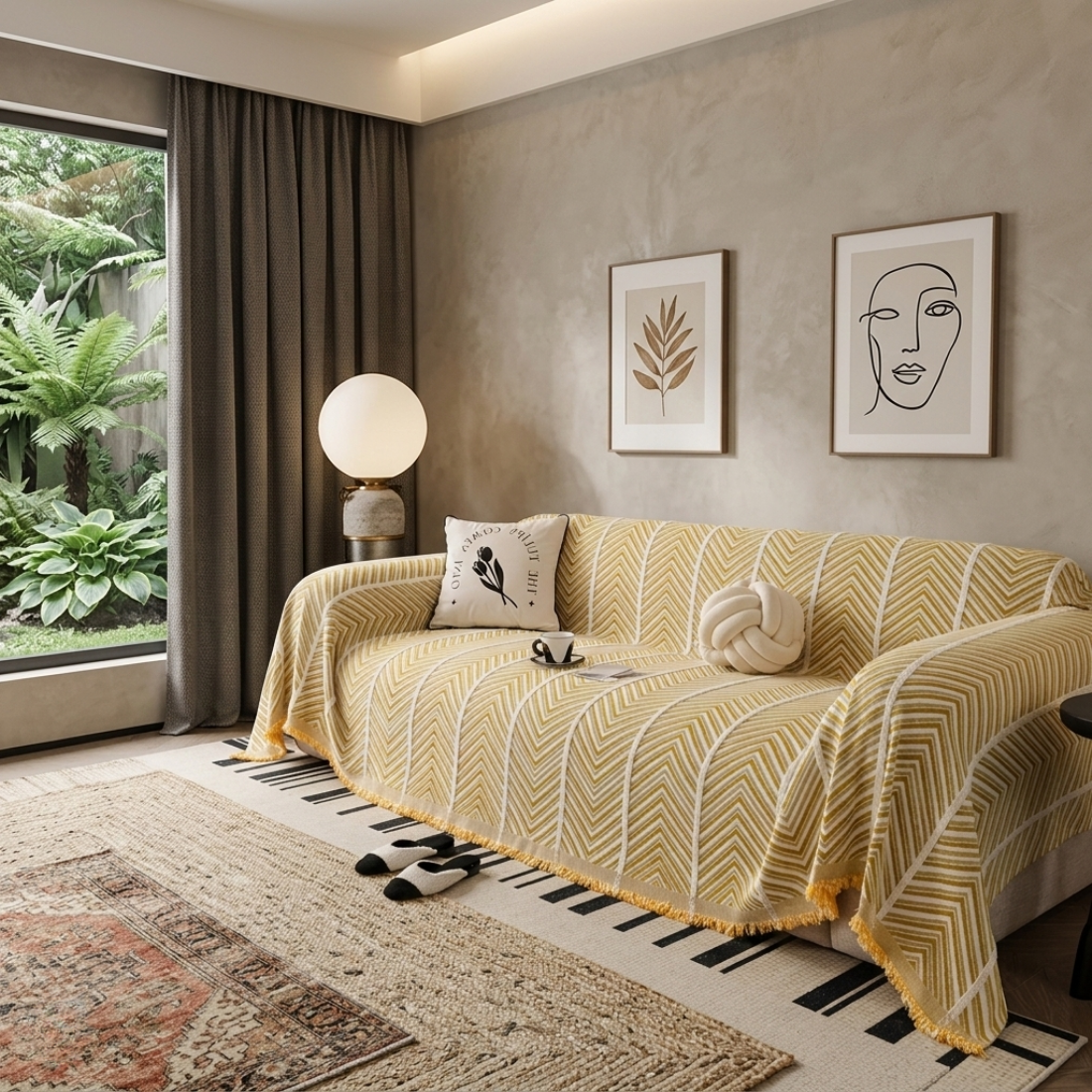 Elegance Chenille Yellow Sofa Cover : EM-SC-41