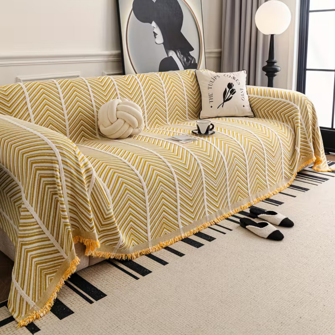 Elegance Chenille Yellow Sofa Cover : EM-SC-41