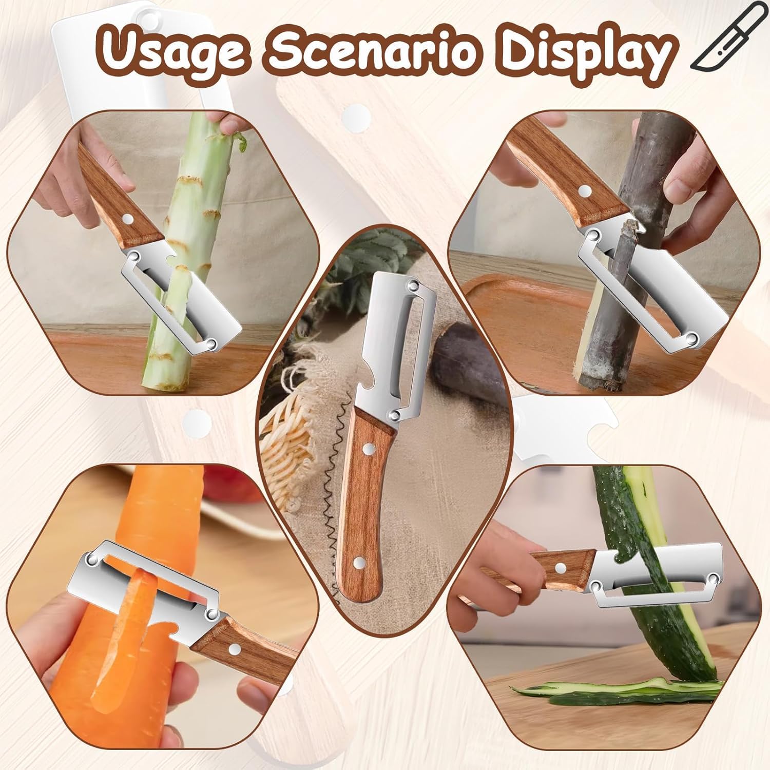 2-in-1 Stainless Steel Kitchen Peeler with Wooden Handle