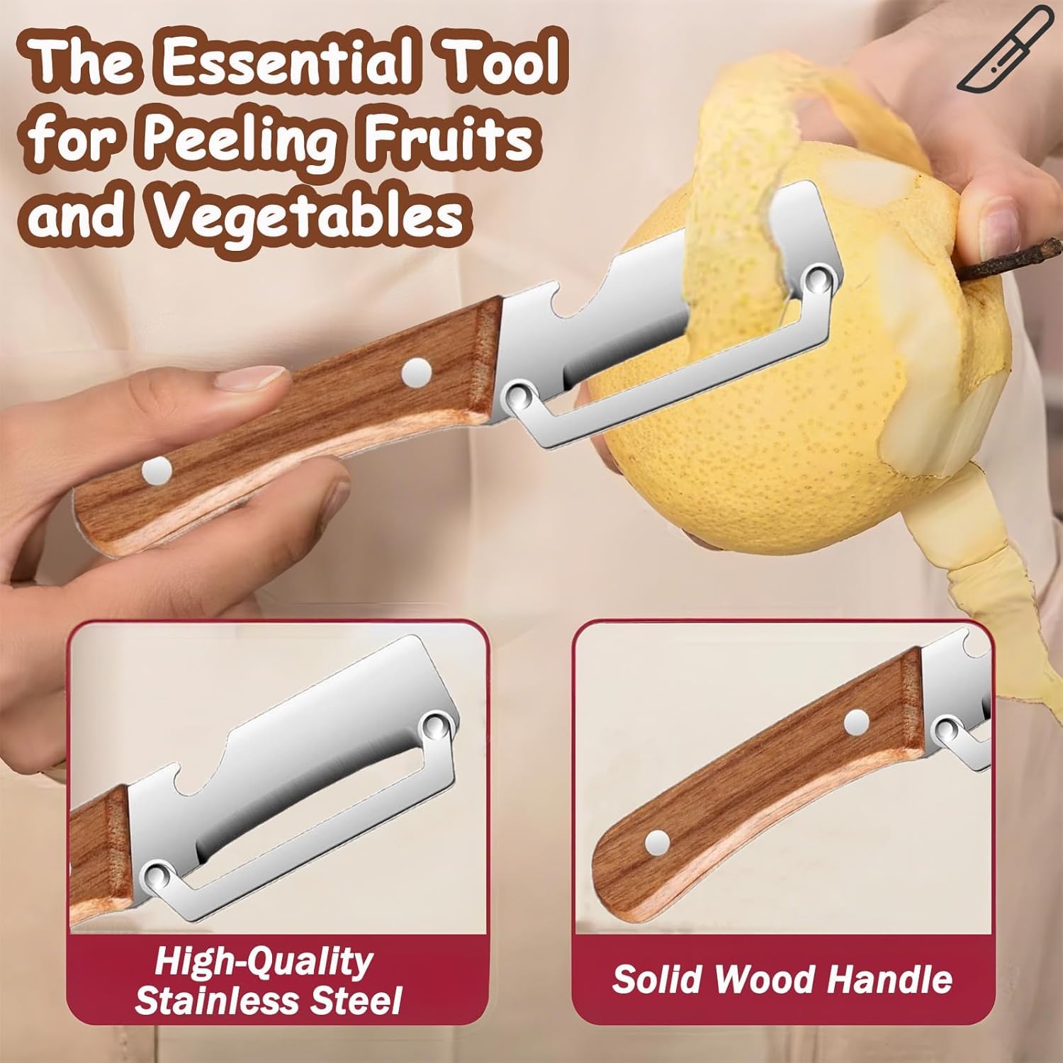 2-in-1 Stainless Steel Kitchen Peeler with Wooden Handle