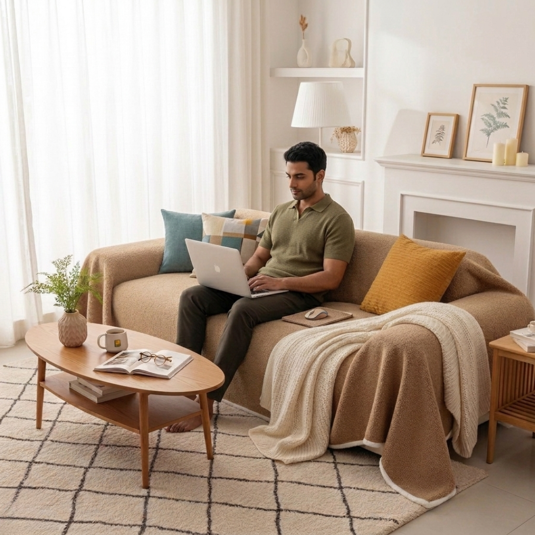 Brown Elegance Chenille Sofa Cover : EM-SC-44