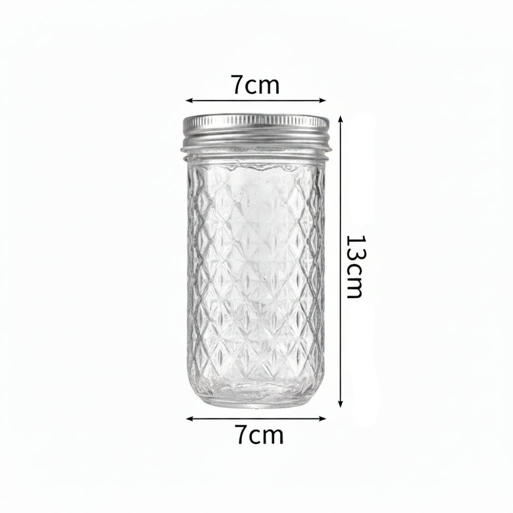Diamond Pattern Glass Storage Jar with Airtight Lid(400ml)