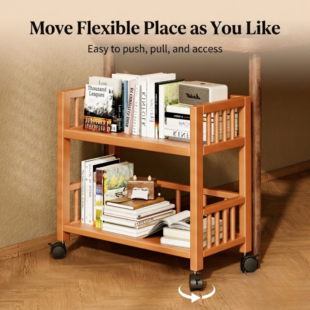Floor-Standing Bookshelf Storage Rack with Wheels