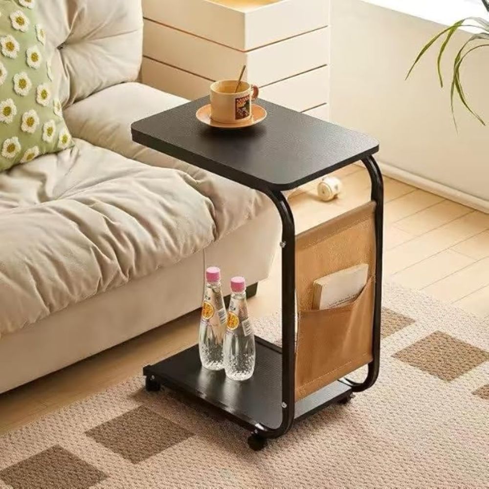 Double-Layer Wheeled Bedside Table for Modern Small Spaces