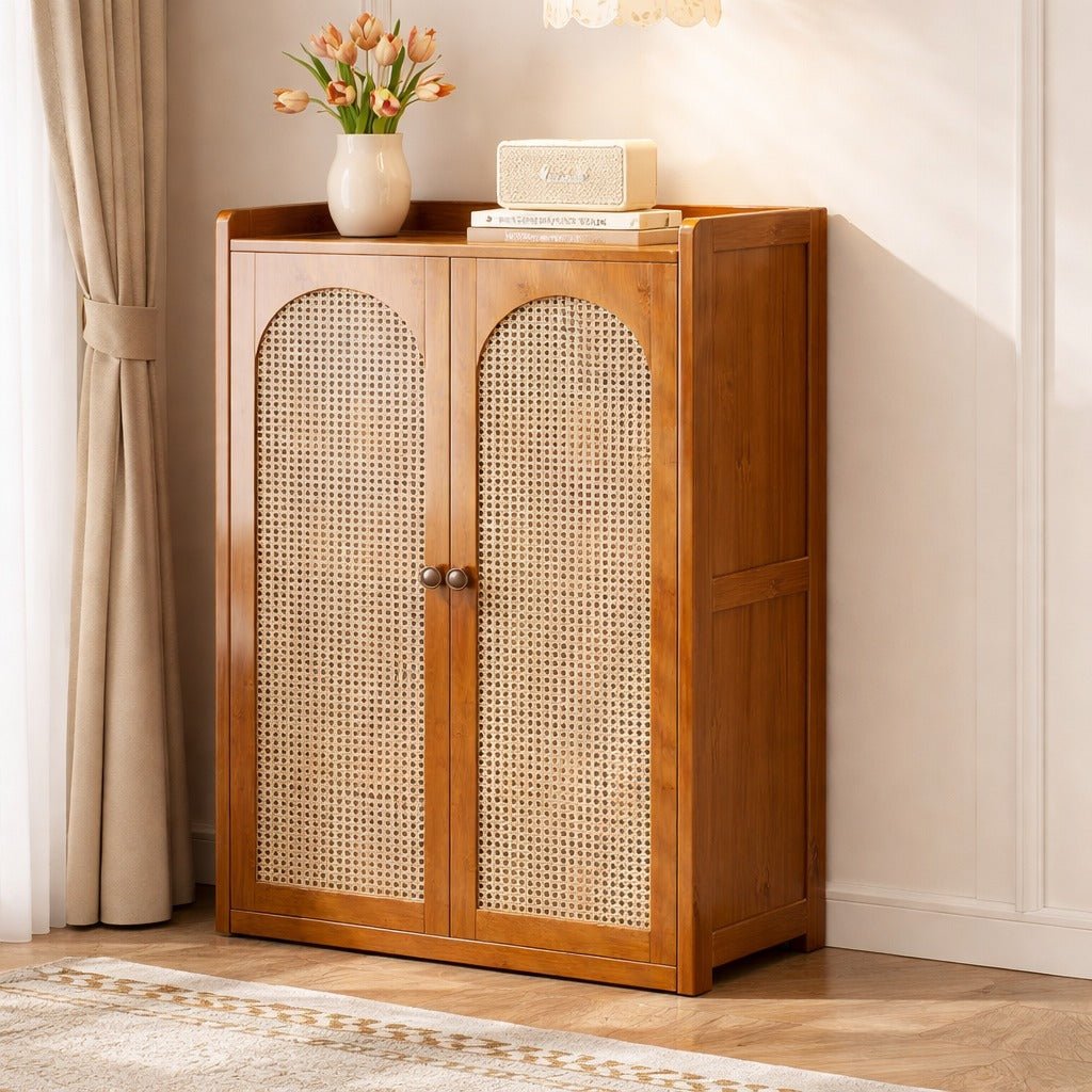 Compact Bamboo Shoe Storage Cabinet With Enclosed Side Panels