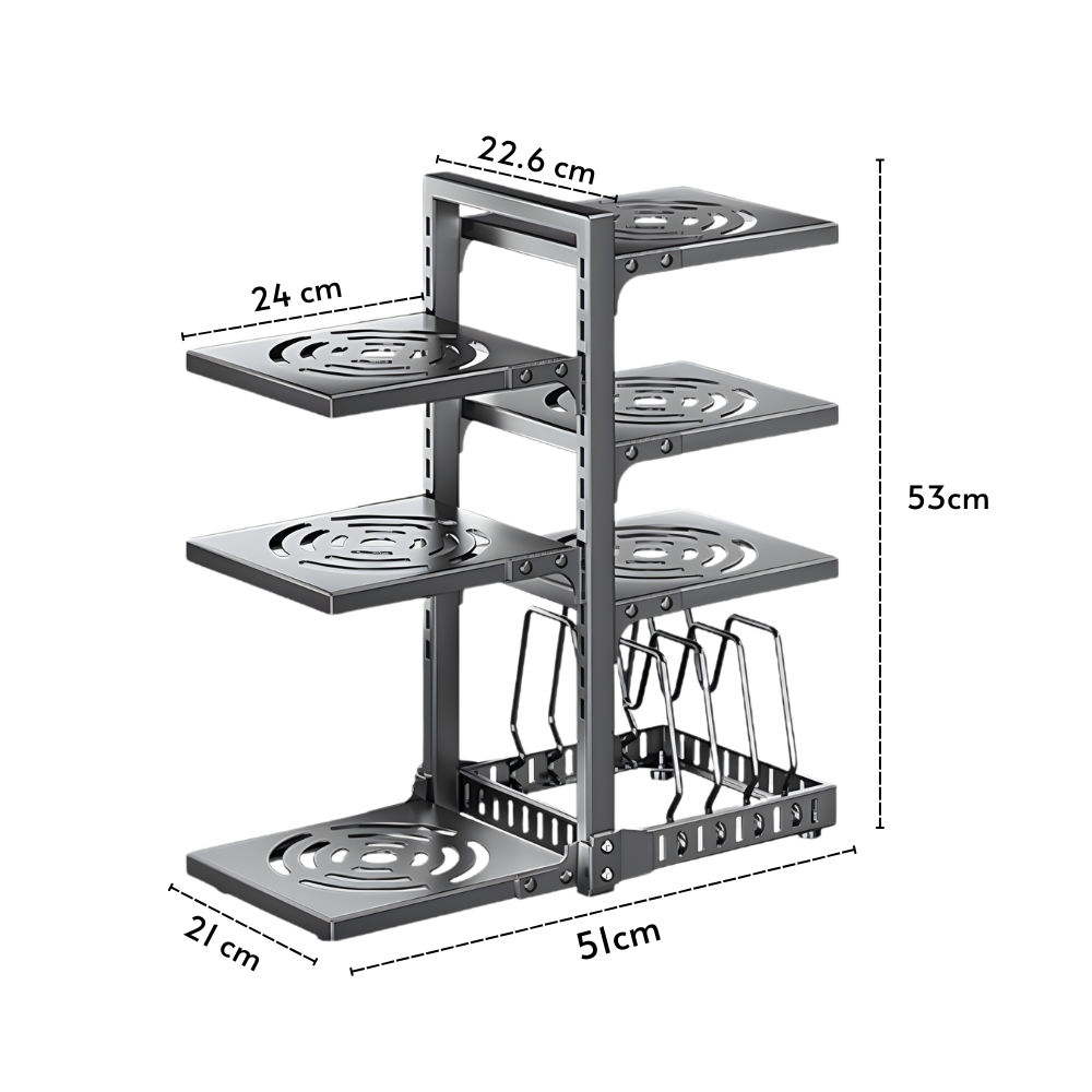 Adjustable 7-Tier Heavy-Duty Pot and Pan Organizer Rack