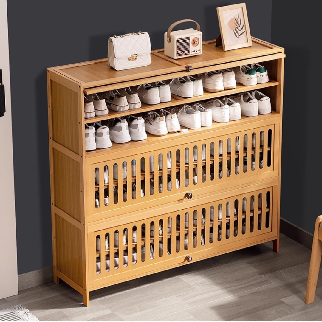 Bamboo Flip Door Shoe Storage Cabinet