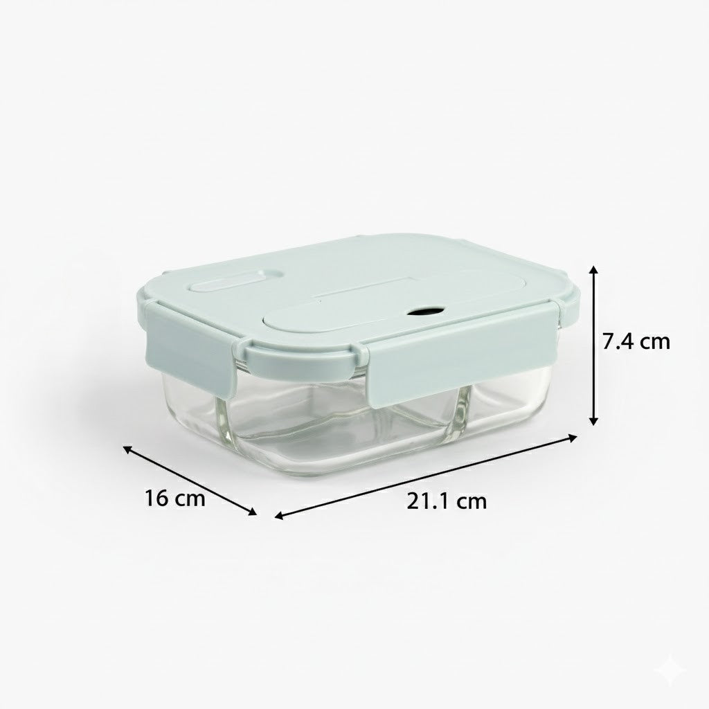 2-Compartment Rectangle Glass Food Container (1050ml)