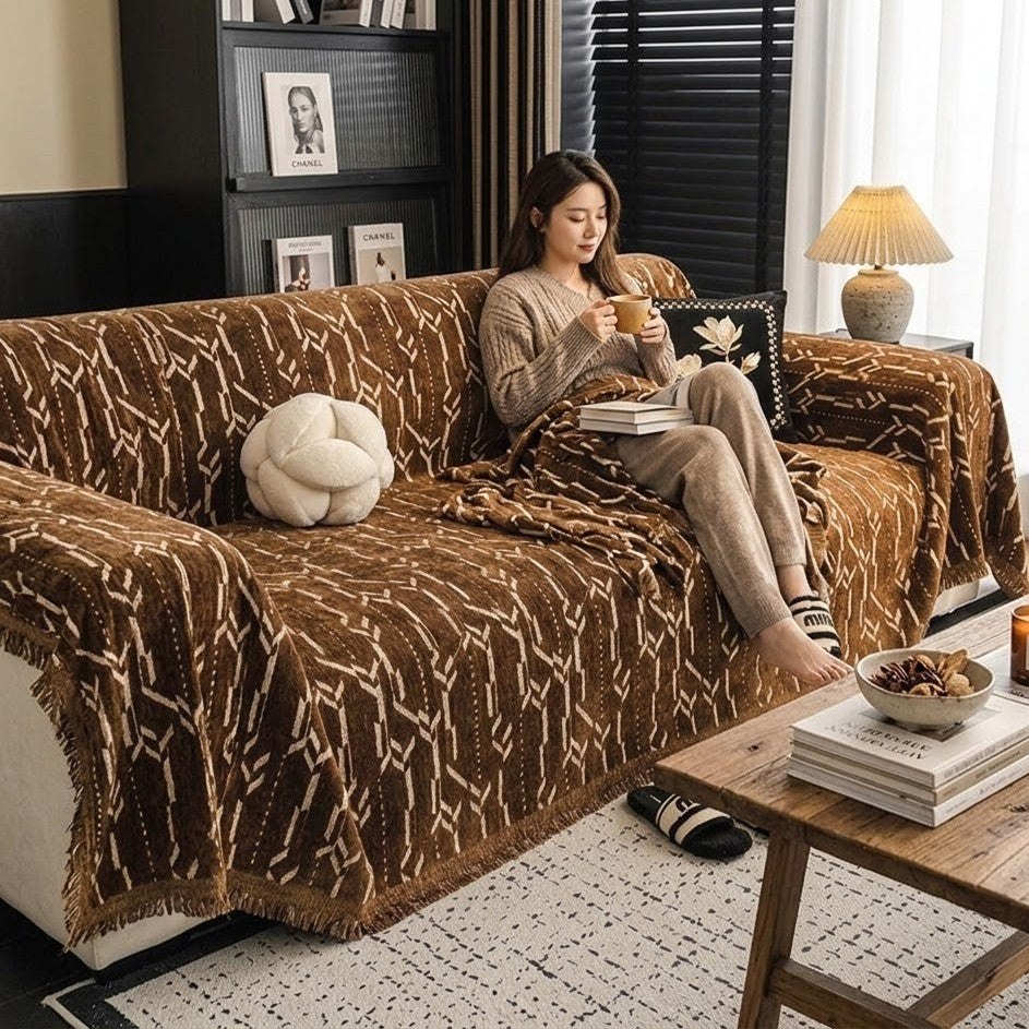 Brown Elegance Chenille Sofa Cover : EM-SC-46