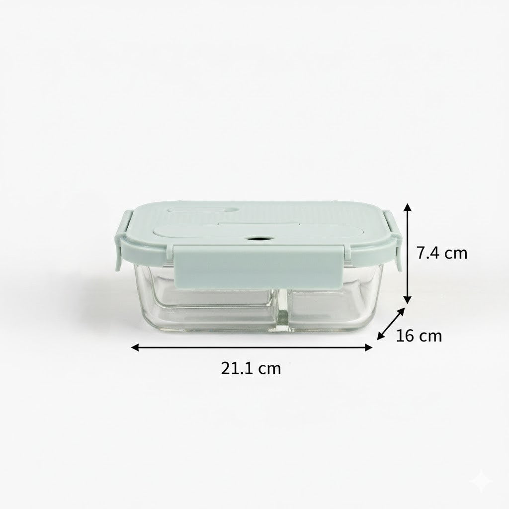 3-Compartment Rectangle Glass Food Container (1050ml)
