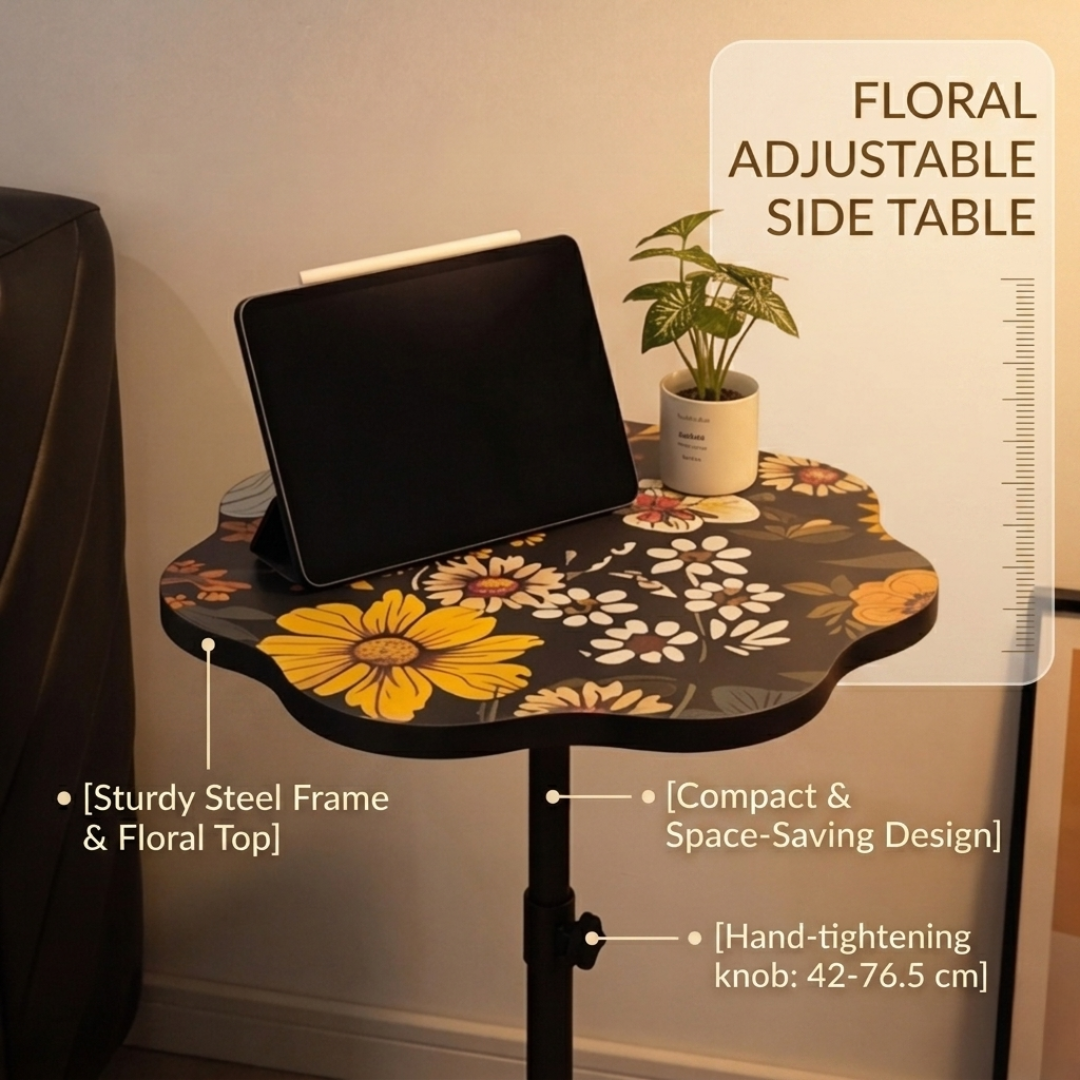 Adjustable Height Metal Floral Design Side Table