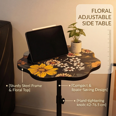 Adjustable Height Metal Floral Design Side Table